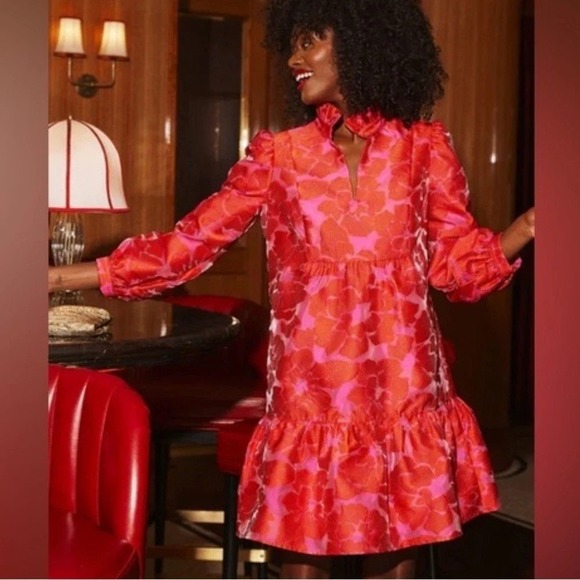 Tuckernuck Red Fil Coupe Palmerston Dress Sz L Spring Colorful Party Dressy - Picture 3 of 12